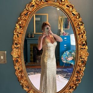 Perfect for NYE! JAY GODFREY Gold Sequin gown. Stunning cutouts on the back.